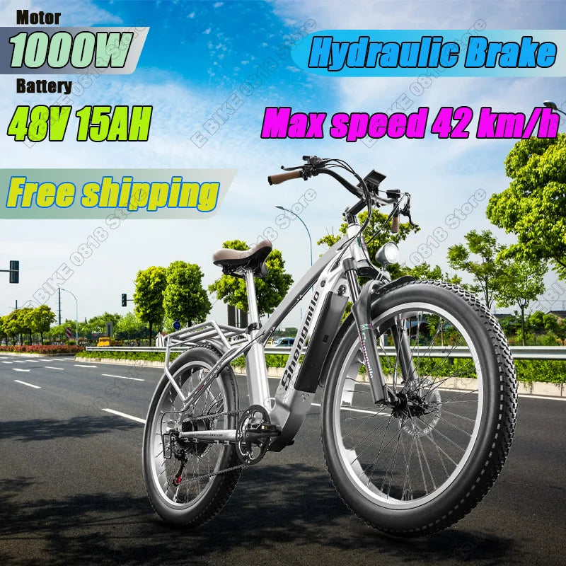 Electric bicycle Shengmilo MX04 1000W Motor 48V 15AH lithium battery Electric Bike 26inch Fat Tire Mountain Off-Road Snow E-bike