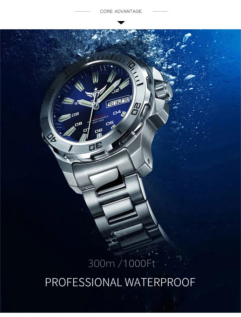 YELANG New Men Automatic Mechanical Watch T100 Self Luminous SWISS ETA Movement 25Jewels Deep Sea DiverSwim Waterproof 300m V5