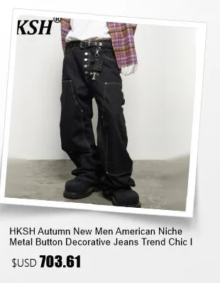 HKSH Spring Autumn New Men Trend Ripped Frayed Denim Patchwork Jacket Elastic Waist Wide-Leg Pants Fashion Two-Piece Set HK16899