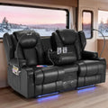 Power Loveseat Recliner Sofa with Console, PU Leather Dual Reclining Couch with Blue LED Lights, Bluetooth Speakers, USB Ports,