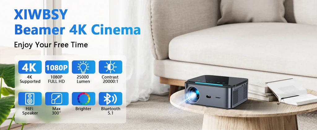 XIWBSY 1000ANSI Android Projector 25000 Lumens 4K AutoFocus/Keystone Projector Office Video Home Theater Portable Beamer Outdoor