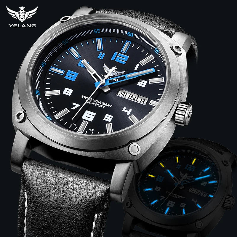 YELANG Men Automatic Watches Titanium Alloy Case H3 T100 Gas SelfLuminous 200M Waterproof Mechanical Wristwatch Sapphire V3.4