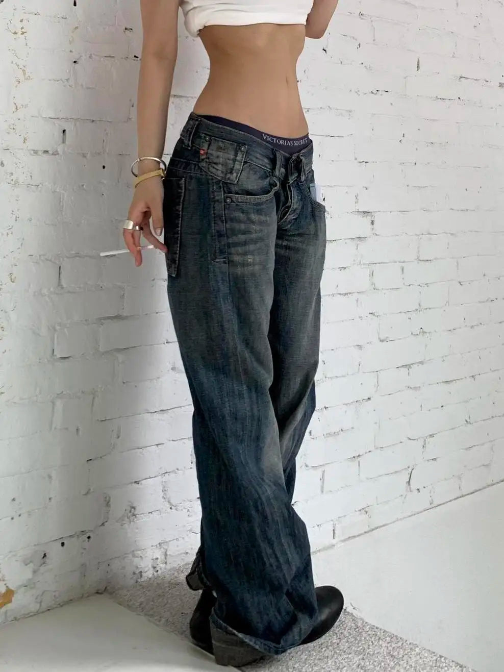 2025 Autumn Women's Blue Y2k Baggy Jeans Harajuku Japanese 2000s Style Denim Trousers American Vintage Jean Pants Trashy Clothes