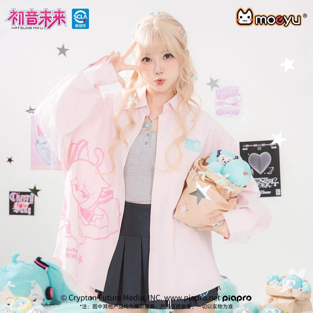 Moeyu Hatsune Miku Women Shirt Plaid Blouse Female Blouses Loose Men Woman Shirts Tops Long Sleeve Casual Vocaloid Costume