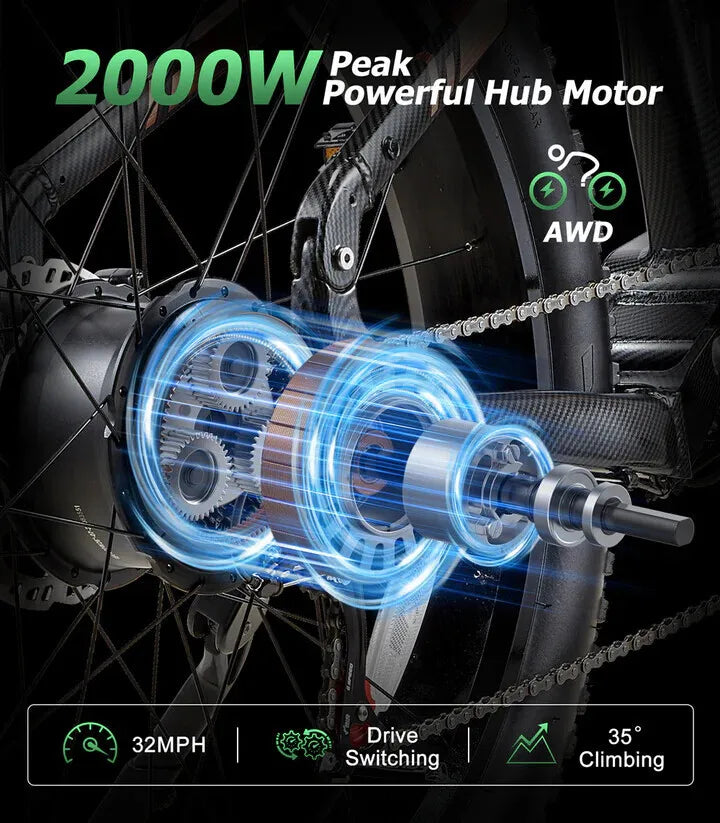 26" Electric Bike 2000W E-Bike For Adults Dual Motor Bicycle  60AH Fat Tyre~