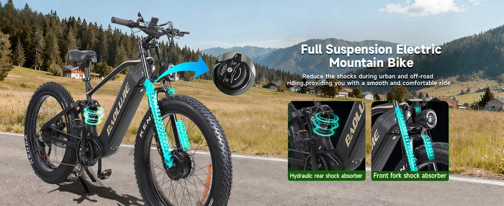 BAOLUJIE Peak 5000W Electric Bicycle Motor Electric Bike 26*4 Inches Tire Mountain E-bike 52V 23Ah Battery 36MPH Full Suspension