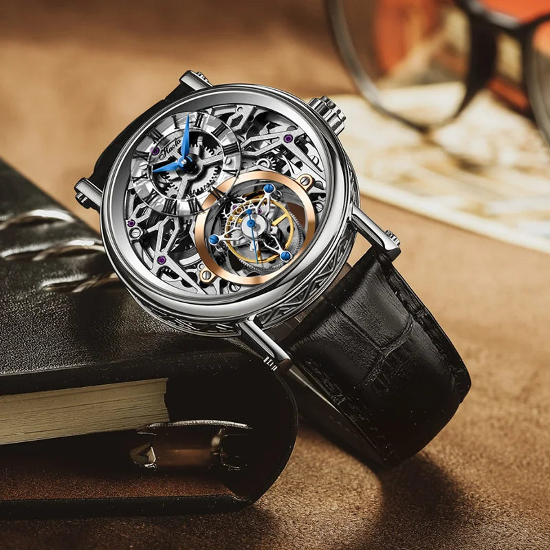 Haofa Tourbillon Watch for Men CNC Classical Texture Engraving Sapphire Manual Skeleton Movement Mechancial Watch Business 1602