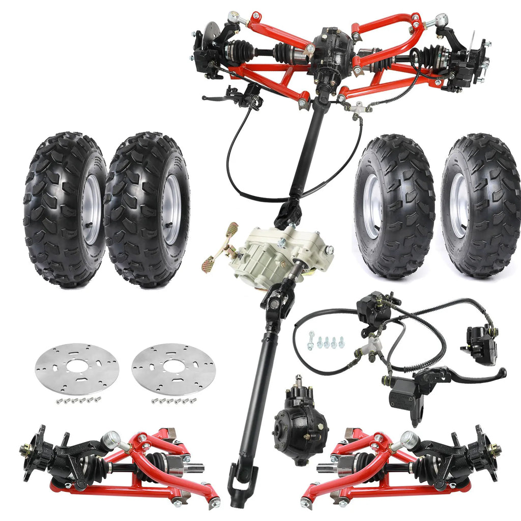 Go Kart Front Rear Drive Shaft CV Axle Kit+Reverse Gear Box+Swing Arm+Steering Wheel Spindle for DIY Quad Buggy Off-Road ATV