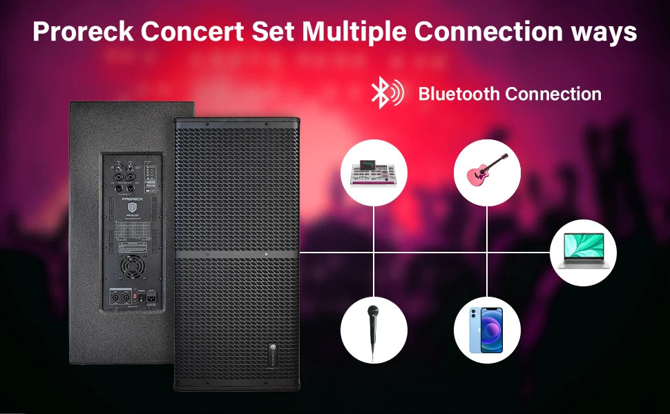 PRORECK Concert Set 6000W PA: dual 4" line arrays & 12" Active subs. Bluetooth, DSP. Perfect for concerts/large events.