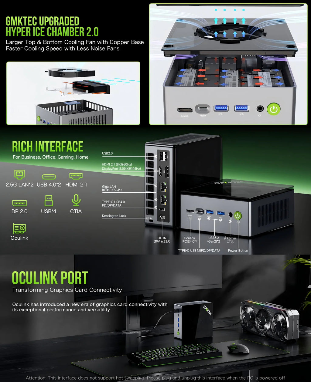GMKtec Oculink Mini PC K11 K8 Plus M7 AMD R9 8945HS 8845HS 6850H 2*USB4 2*DDR5 2*2.5G LAN Micro Gaming Computer WiFi6 Desktops