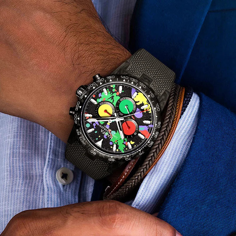 Haofa Carbon Fiber Chronograph Watch Automatic Mechanical Watches for Men Sapphire Waterproof Watch Cool Multi-function 2366