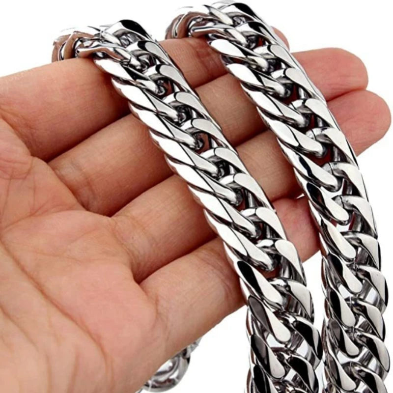 HNSP Stainless Steel LA Cuban Link Chain Silver Color Necklace For Men Jewelry 8/10/12/14MM Width Hip Hop Punk Accessories