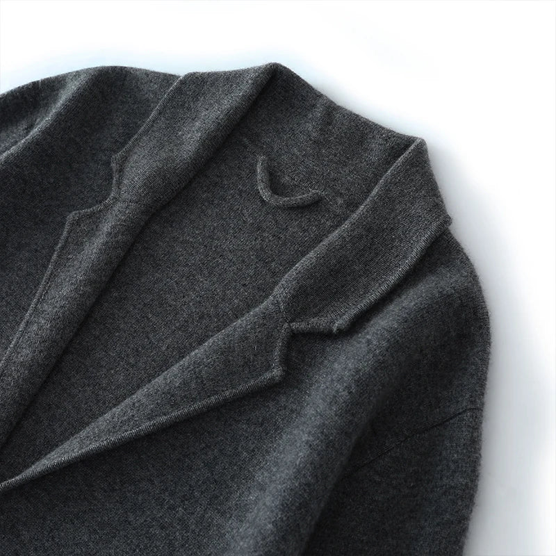 100%Cashmere Suit Men's Suit Collar Knitted Cardigan Business Casual Coat High Waisted Knitted Shorts Winter Thick Two-piece Set