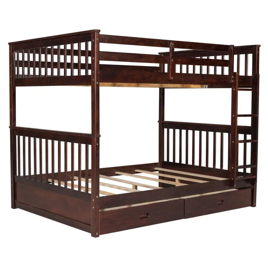 Full-Over-Full Bunk Bed with Ladders and Two Storage Drawers Espresso (OLD SKU:LT000365AAP)