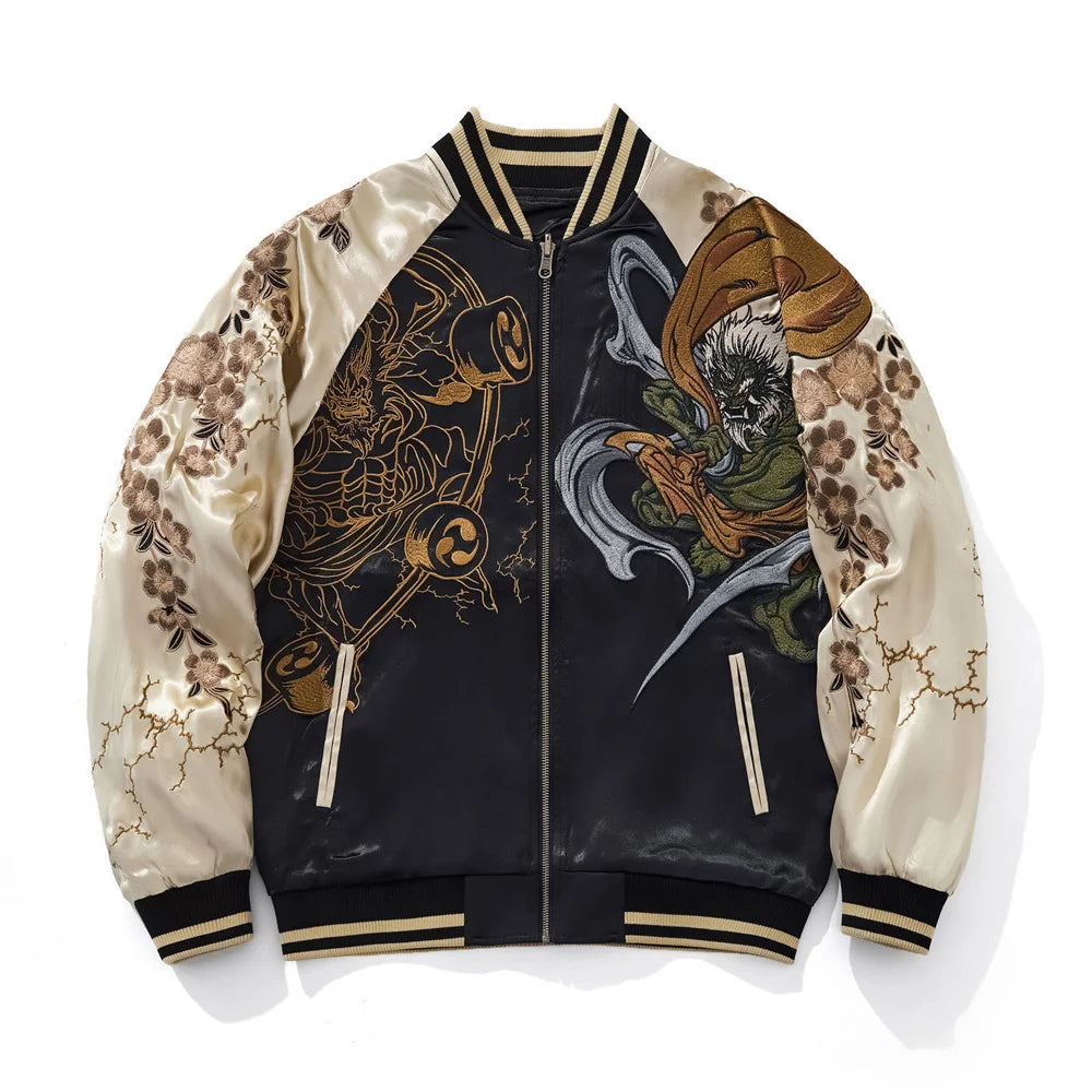 Japanese Anime Demon Embroidered Zipper Jacket Autumn Streetwear Hip Hop Men's Harajuku Baseball Coat Clothing