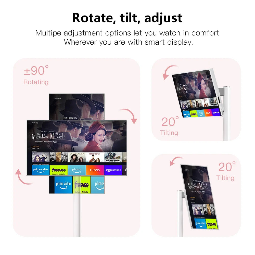 Floor Standing Smart Tv 21.5 Inch 6GB+128GB Touch Screen Display Smart Tv With Build in Battery and Moveable Base Portable TV