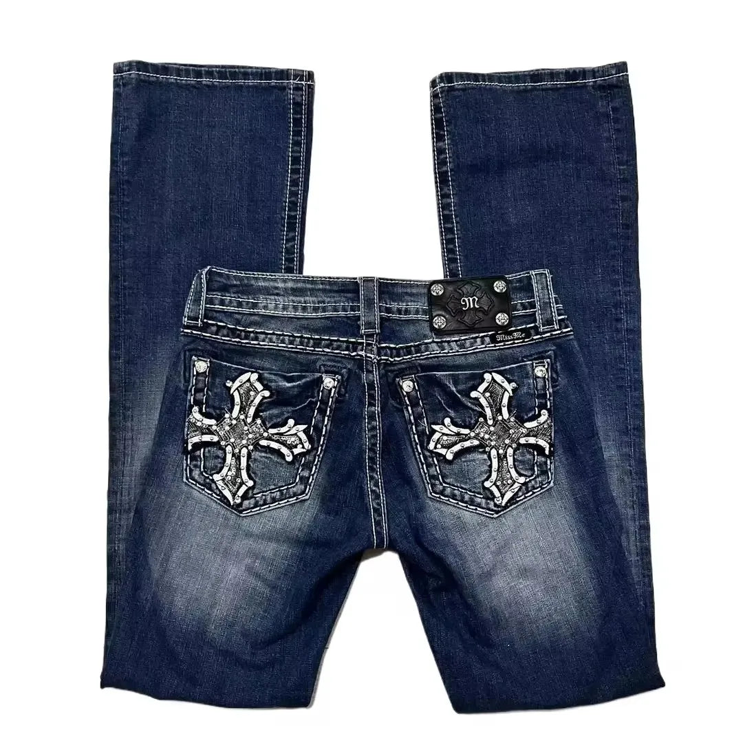 American Retro Hip-Hop Cherry Blossom Dragon Embroidery Baggy Jeans For Men and Women Y2K New Gothic Hip-Hop Casual Street Wear