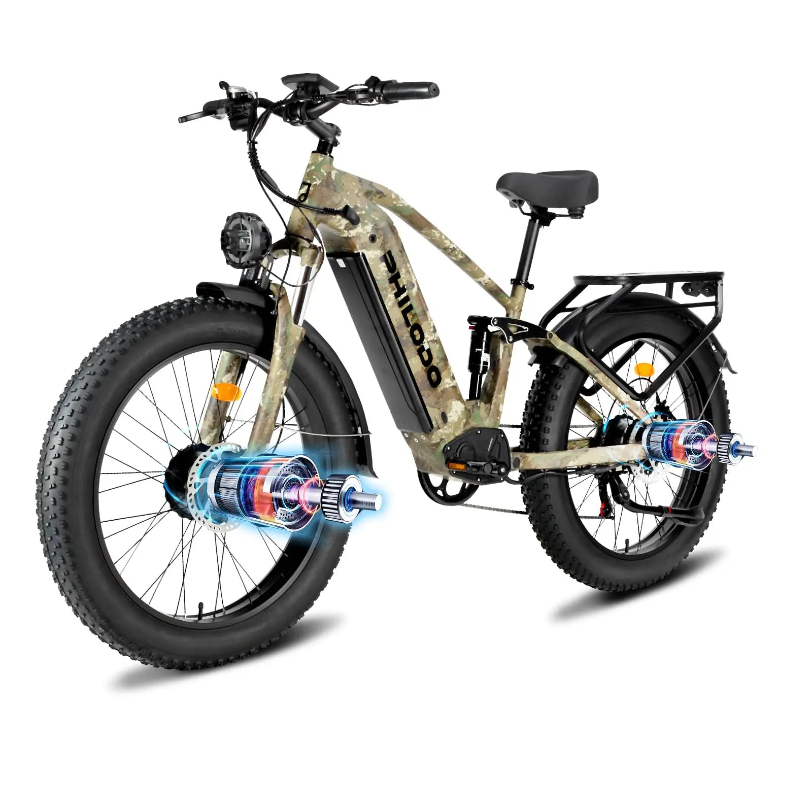 5000w Dual Motor Electric Bicycles, 60V Battery E-Bike with 45 MiIe P-Hour Electric Bike for Adults, 26 Fat Tire Hunting Ebike f