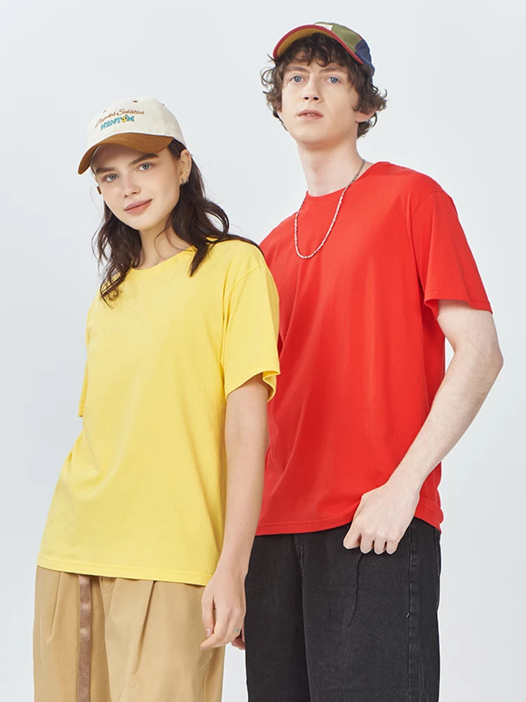 100% Cotton Solid Color T-Shirts Men Woman Short Sleeve Fashion Brand Trend Casual Soft Clothing Tees Breathable Summer Tops