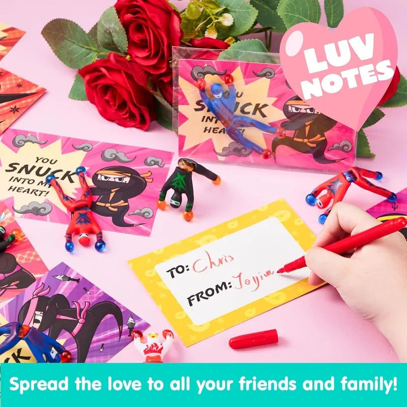 JOYFY 30 Pcs Valentines Day Sticky Wall Climbing Men Ninja with Gifts Cards Stress Relief Toys for Kids Valentines Party Favor