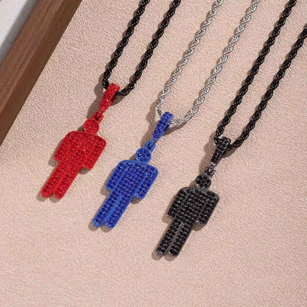 Luxury Hip Hop Necklace Stainless Steel Skew Head Zircon Couple Pendant Necklace Full of Zircon Pendant Street Fashion Necklace