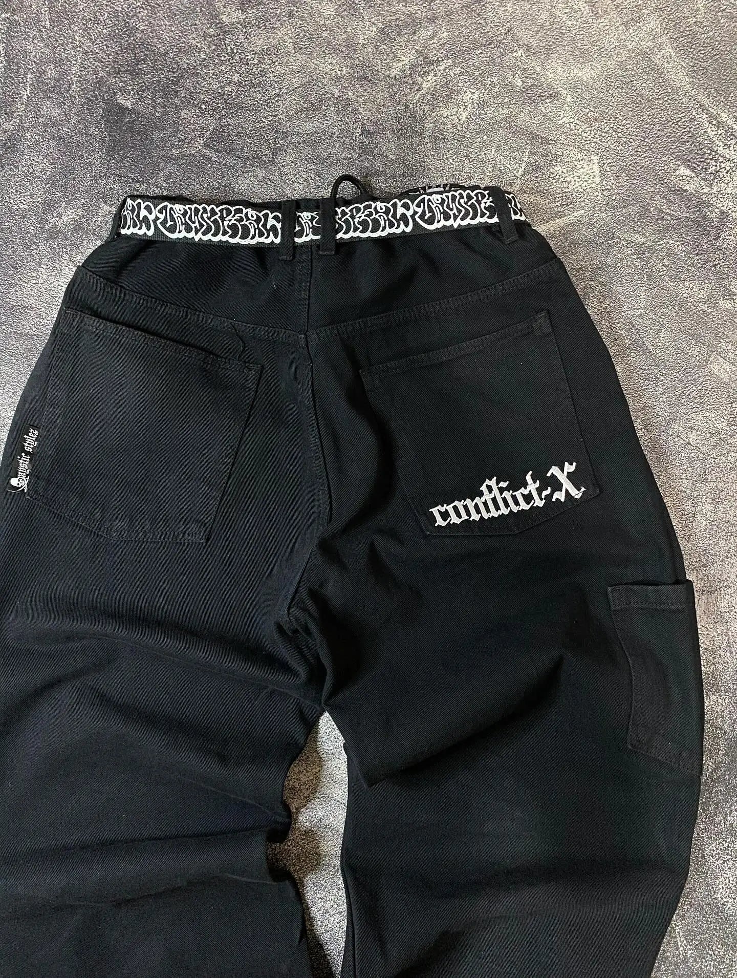 Punk Dark Style Skeleton Jeans Autumn High Street Harajuku Anime Cartoon Printed Wide Leg Pants 2025 Fashionable Oversized Pants