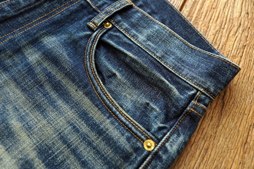 Sauce zhan Bamboo shaped yarn Mens Jeans Selvedge Denim Jeans Distressed Wash jeans for men Straight Fit 14 Oz