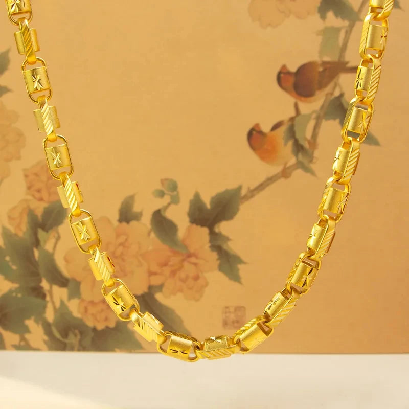 9999 pure gold starburst faceted 8mm necklace men's domineering rich chain 24K real gold jewelry