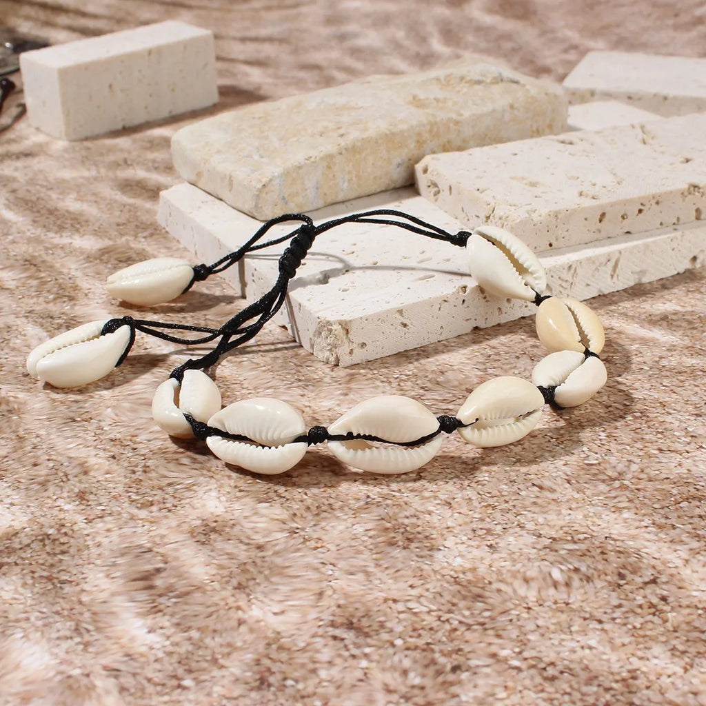 Coastal Stackables Set Adjustable Shell Pendant Necklace Handwoven Rope Bracelet Boho Beach Vacation Jewelry Gift