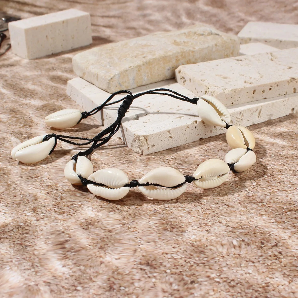 Coastal Stackables Set Adjustable Shell Pendant Necklace Handwoven Rope Bracelet Boho Beach Vacation Jewelry Gift