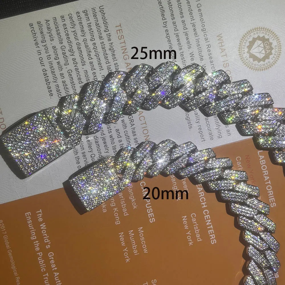 Custom 25MM S925 Sterling Silver Hip Hop Moissanite Cuban Link Chain Thick Miami VVS Cuban Necklace For Men