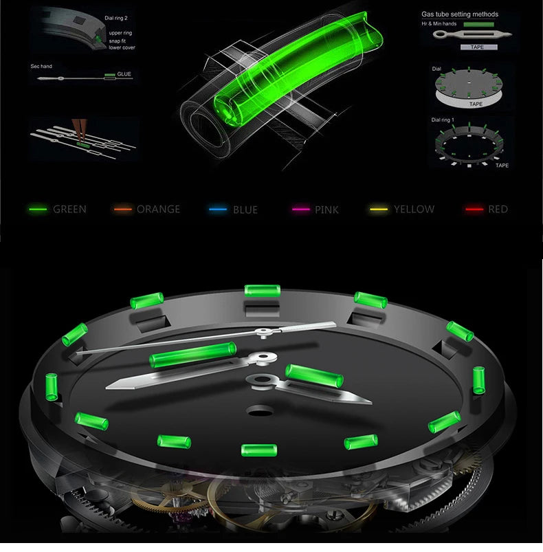 YELANG Men Automatic Watches Titanium Alloy Case H3 T100 Gas SelfLuminous 200M Waterproof Mechanical Wristwatch Sapphire V3.4