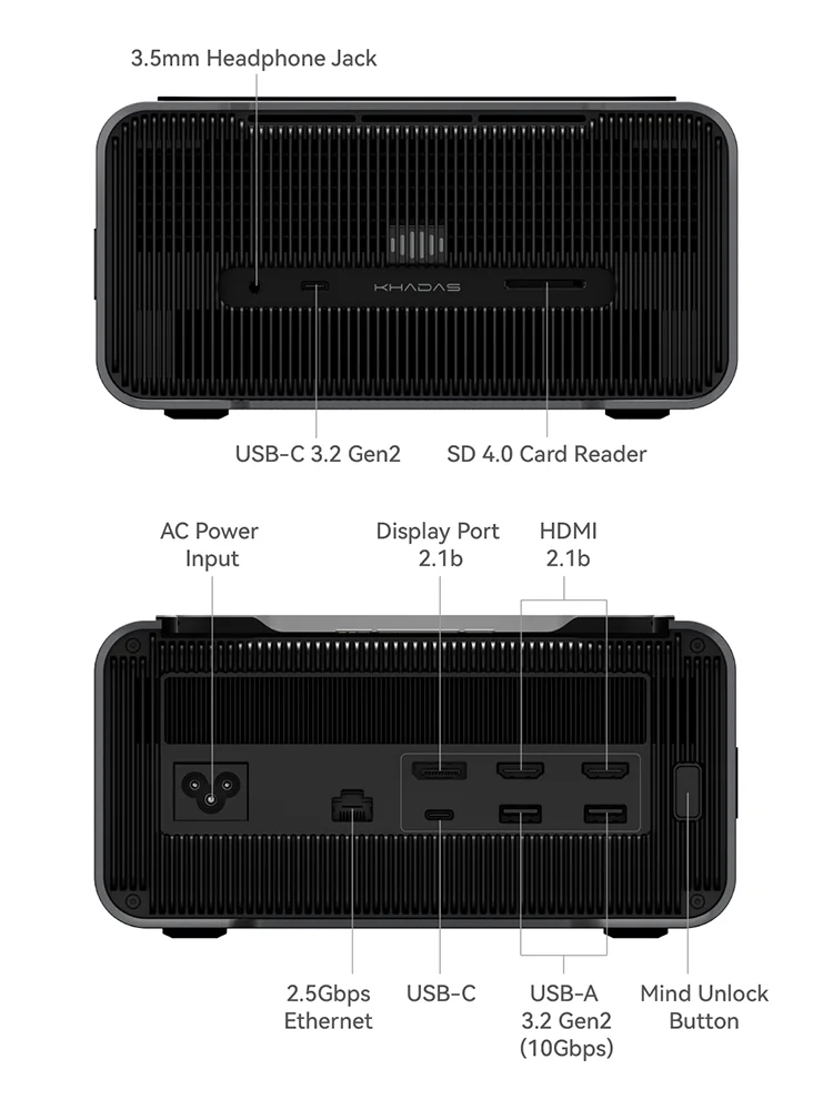 Khadas Mind Graphics 2 Geforce RTX 5060 Ti eGPU, GDDR7 External Graphics Card Docking Station, USB/2.5 Gbps/PD Charger/Mic/8K DP