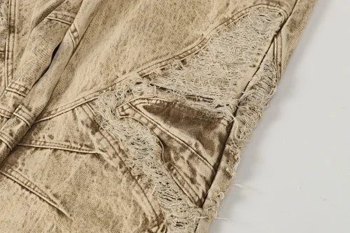 2025 New Americantrendy street hip-hop style ripped wide-leg loose jeans