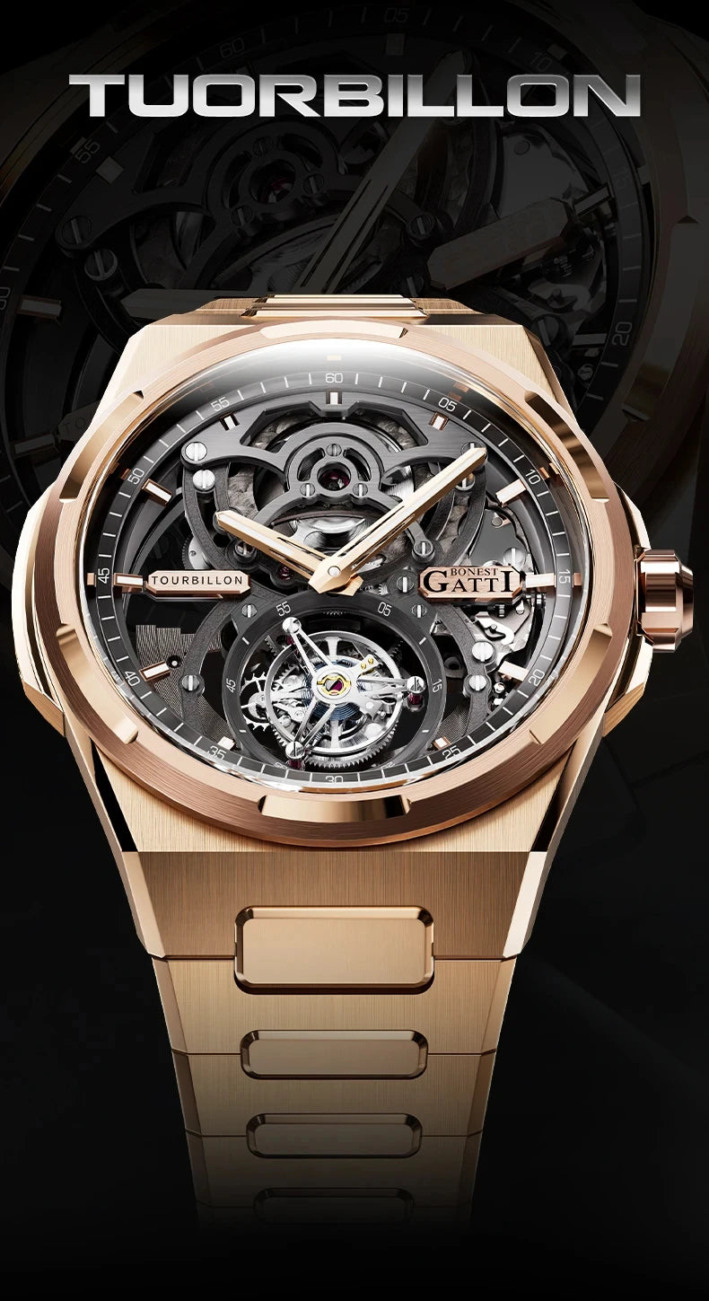 BONEST GATTI Brand BG7004 Mechanical Wristwatches Automatic Movement Luxury Sapphire Watches Skeleton Watches For Men
