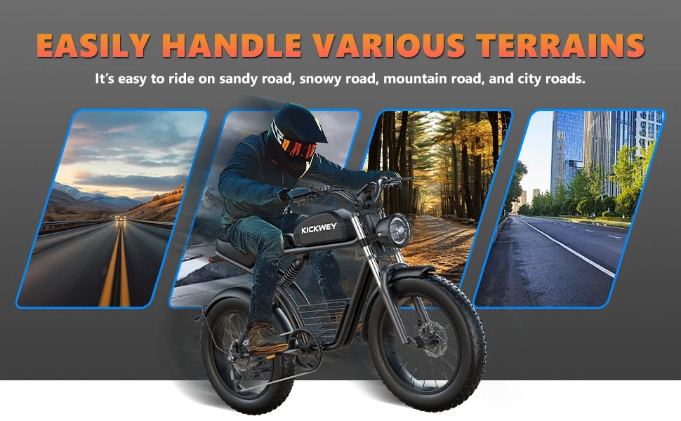Kickwey K7 Adult Electric Bicycle 1500w 48V23ah Ebike 46km/h Mountain Electric Bike 20" Fat Tire Dirtbike Motorcycle E Bike