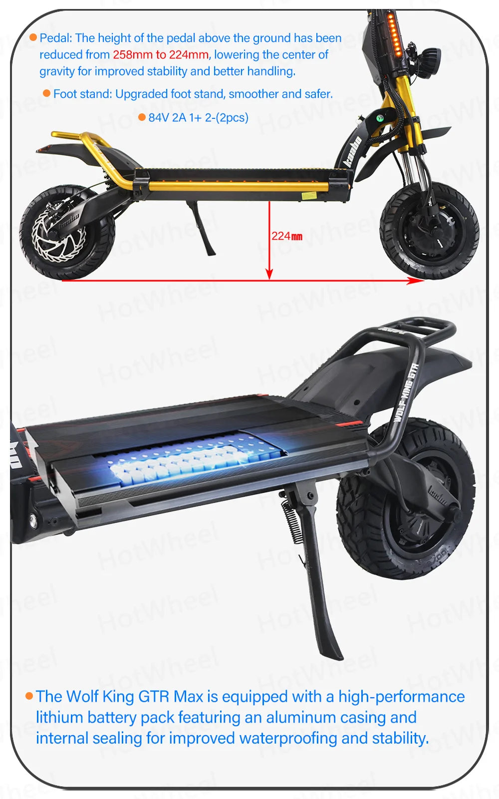 KB Wolf King GTR Max Electric Scooter 2000W*2 Motor 72V 40Ah Battery 2in1 FOC Controller Central Display 12inch Vacuum CST Tire