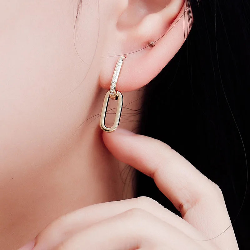 Provence Double Link Oval Hoop Earring 10K Gold DEF/VS Lab Diamonds Luxury Huggie Earrings for Women Men Personalized Custom