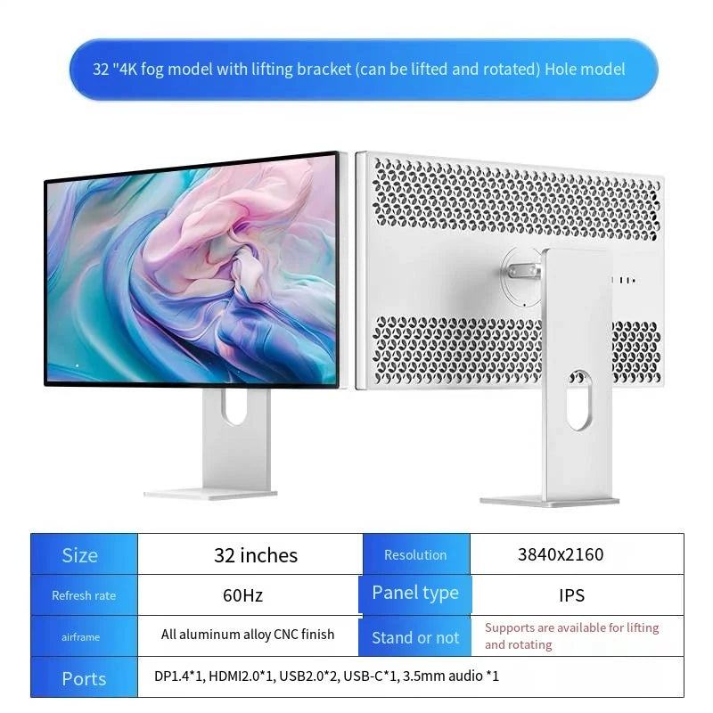 32 Inch LED Monitor 4K 3840*2160 HDR10 Feature 60Hz USB-C FOR MAC 100W HDR10 139PPI matt screen Display kuycon P32UB hole style