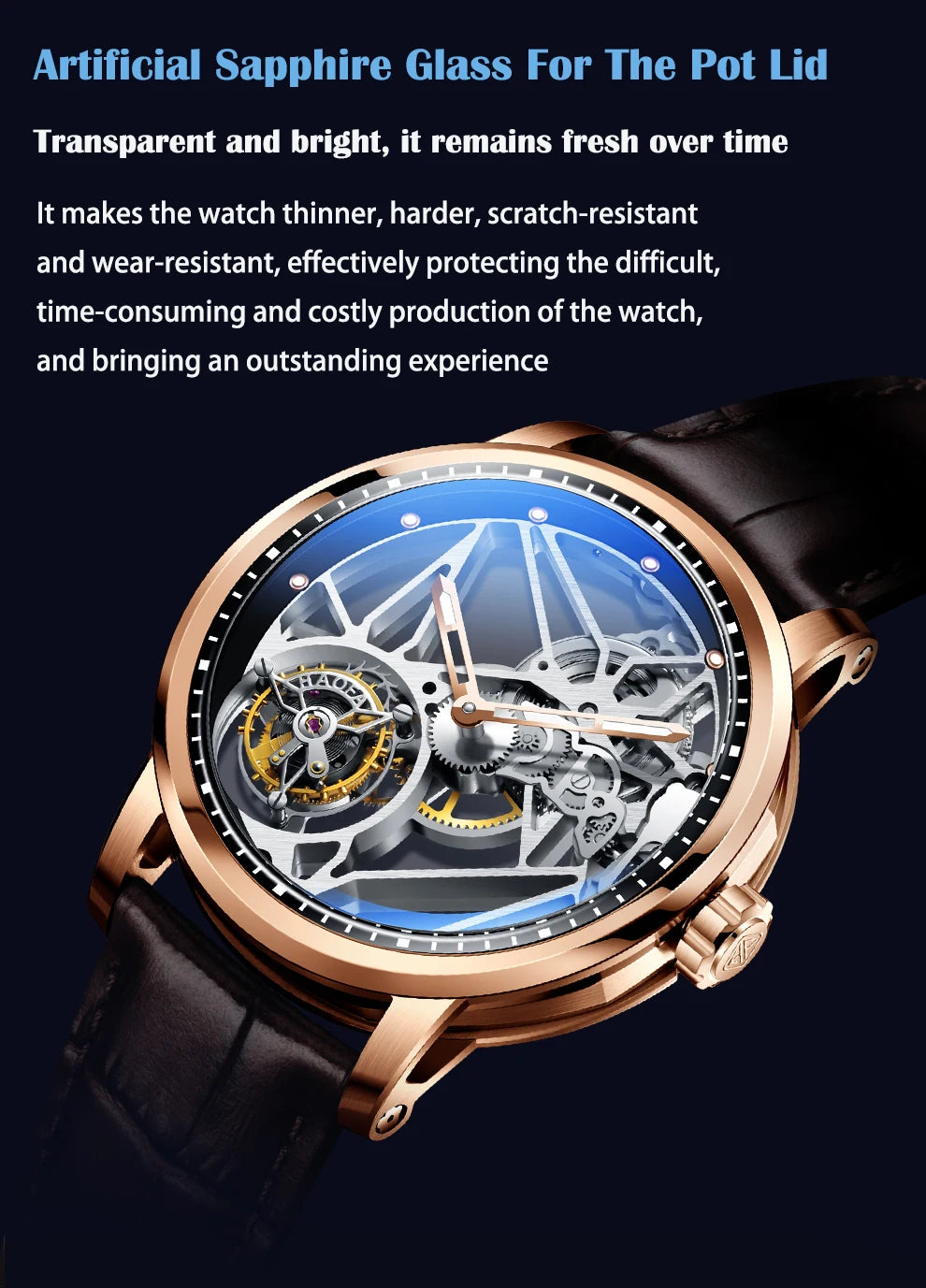 Haofa Skeleton Tourbillon Mechanical Man Watch 1925B Luxury Simple Hollow Tourbillon Movement Men Watches Business
