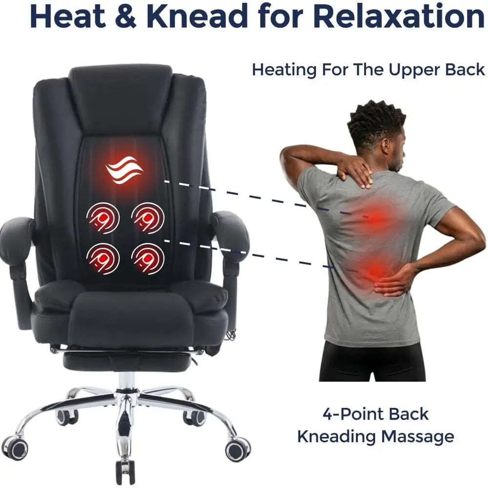 4-Point Kneading Heated Massage Office Chair with Footrest, UL & BIMA Certified, 500lbs Capacity, Suitable for Big & Tall, Leath