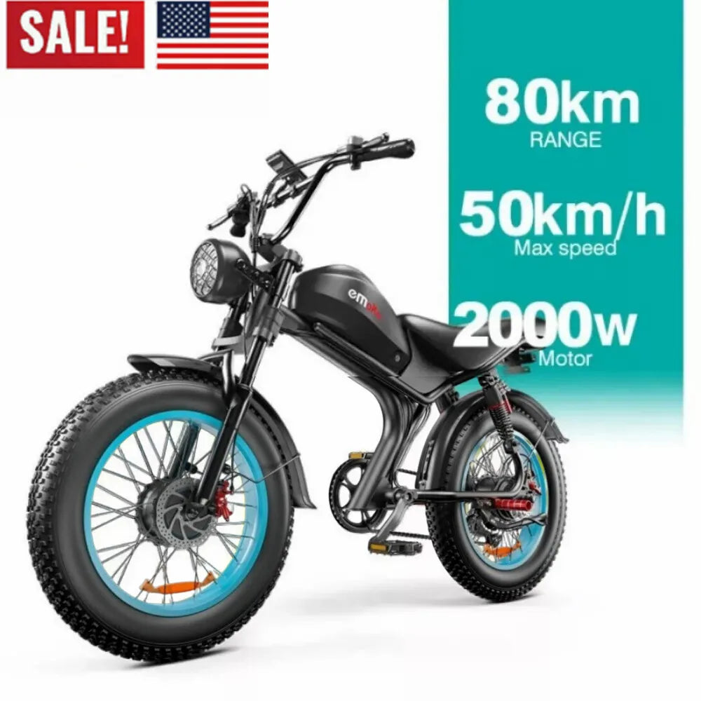 Dual Motor 20" Electric Bike 2000W E-Bike For Adults Bicycle  32mph Fat Tyre