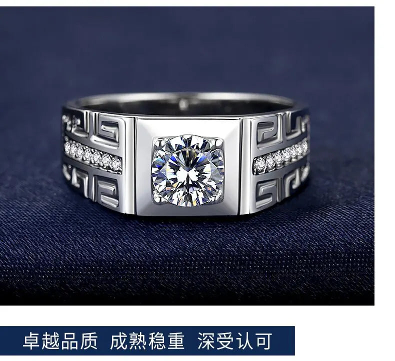 Luxury PT950 Platinum Men's Greek Key Square Moissanite Pave Engagement Wedding Ring Adjustable Band Anniversary Gift Jewelry Sp