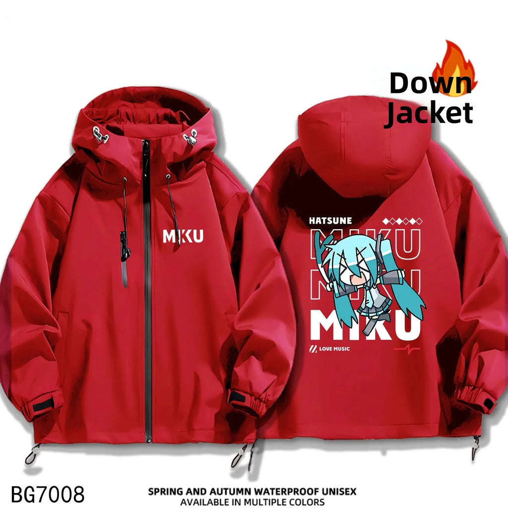 Future Miku Student Cosplay Hooded down Jaet Outdoor Casual Windproof Thiened Autumn Winter Polyester Fiber Zipper Closure