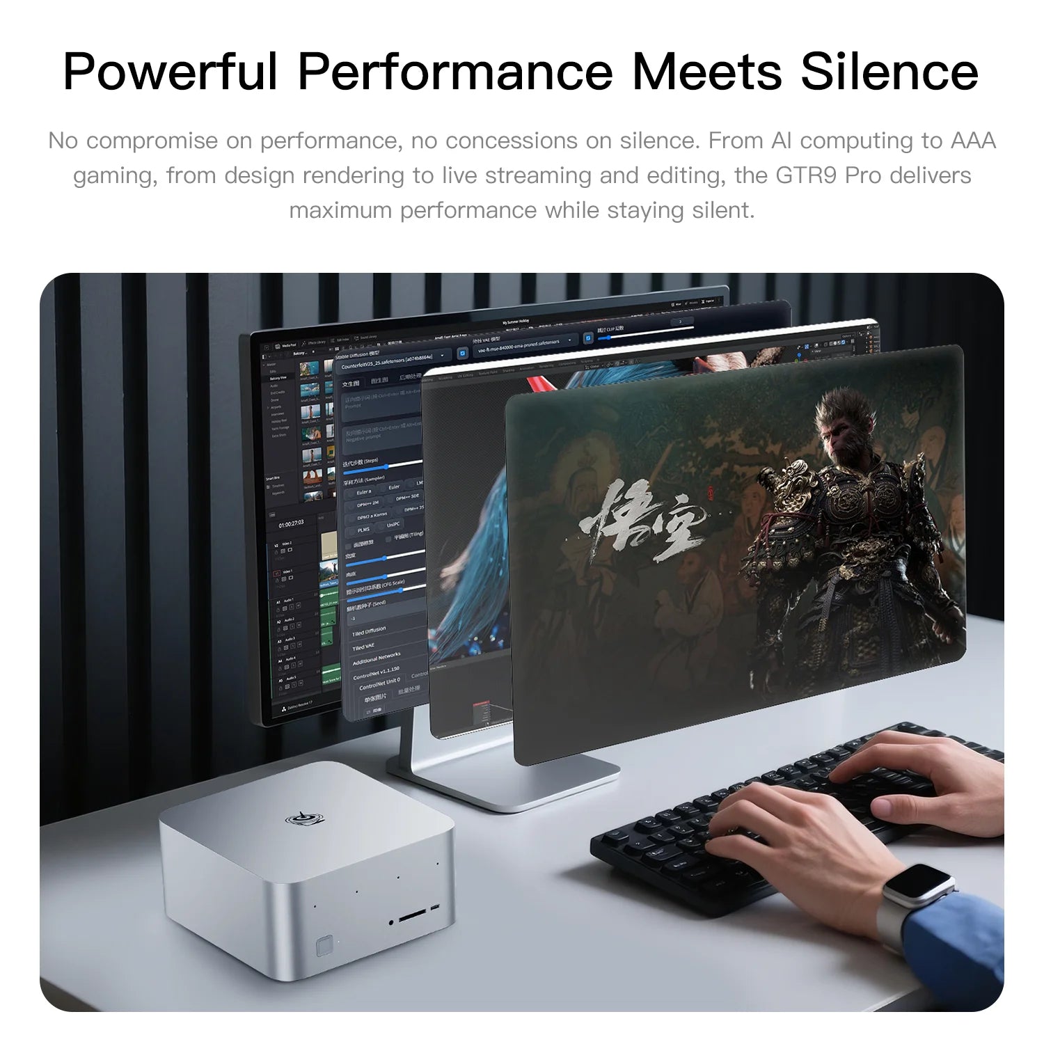 Beelink GTR9 Pro Mini PC Ryzen AI Max+ 395 16-Core 5.1GHz DDR5X 8000MHz WiFi 7 USB4 Windows 11 Pro AI Gaming Desktop