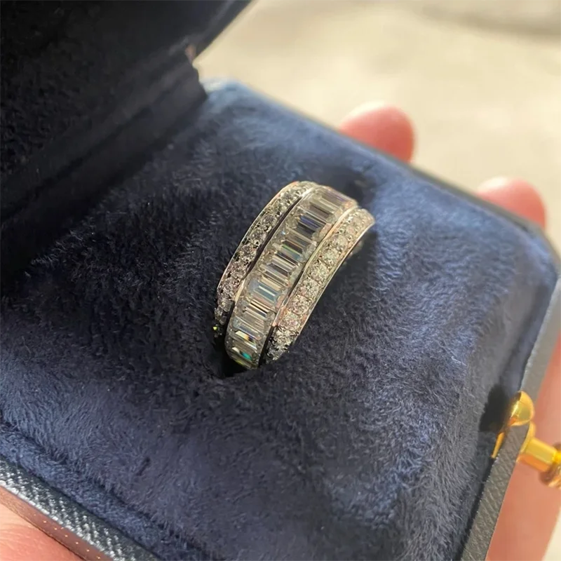 9.24ctw Emerald & Round Cut DEF-VS VVS Lab Grown Diamond Men’s Band 10K 14K Gold Bands Gift for Him