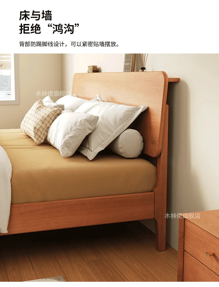 Elegant Modern Bed Frame Simple Wood European Nightstands Queen Bed Frame Twin Full Size Cama Moderno Lujo Home Furniture