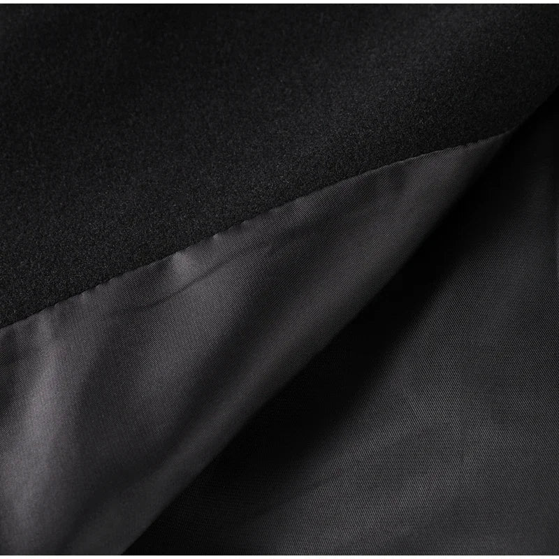 Urban Black Woolen Blend Coats Women Stand Collar Single-breasted Long Sleeve Thick Warm Jacket 2025 Autumn Winter Lady Outwear
