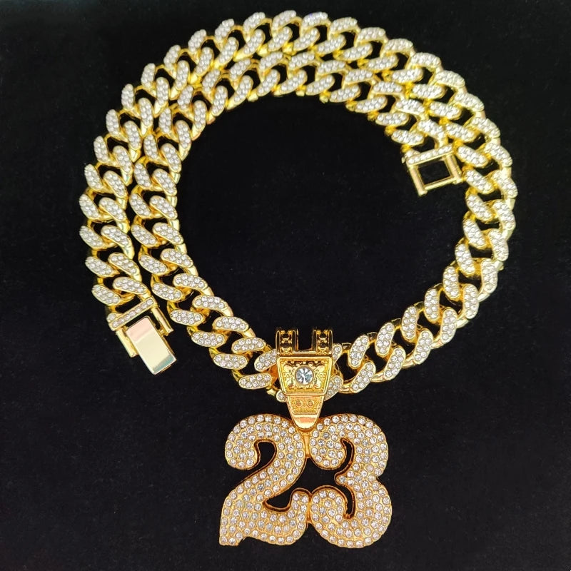 Men Women Hip Hop Number 23 Pendant Necklace With 13mm Crystal Cuban Chain HipHop Iced Out Bling Necklaces Fashion Charm Jewelry