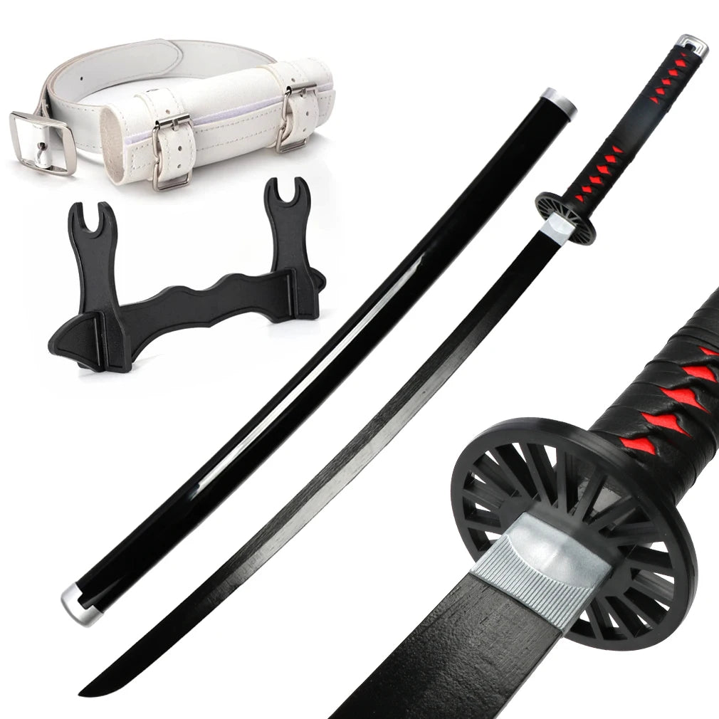 104cm Anime Slayer Katana Sword Kimetsu no Yaiba Wooden Cosplay Anime Weapons Sword Toy Katanas with Display Stand and Belt